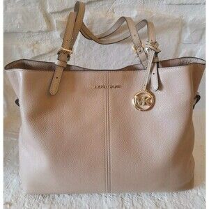 NWT Michael Kors Lenox SOFT Leather Lg. Tote Shoulder Bag Bisque Neutral *Defect